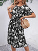 Printed Round Neck Short Sleeve Dress -BazaarBey - www.shopbazaarbey.com