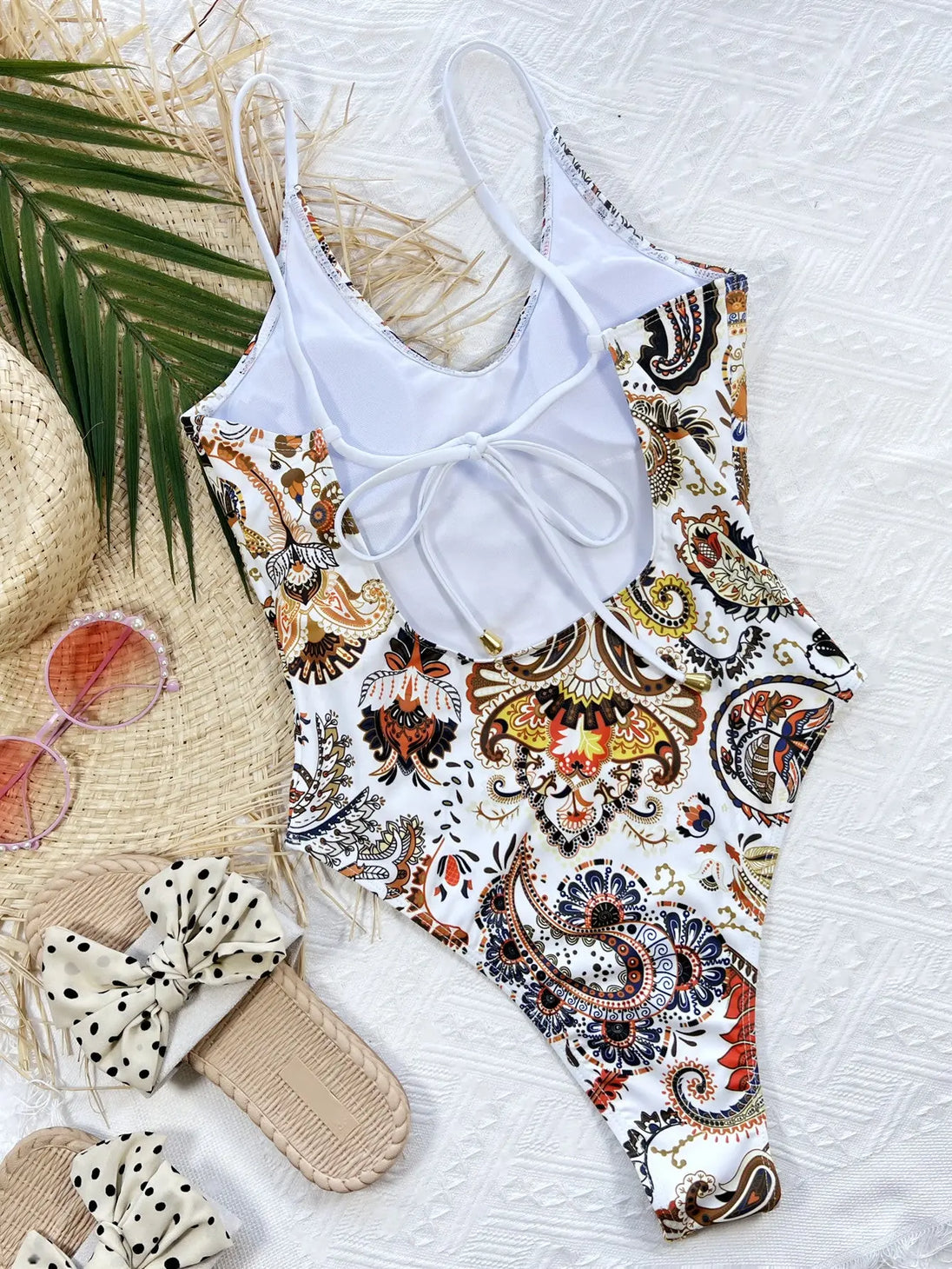 Printed Tie Back Scoop Neck One-Piece Swimsuit Trendsi
