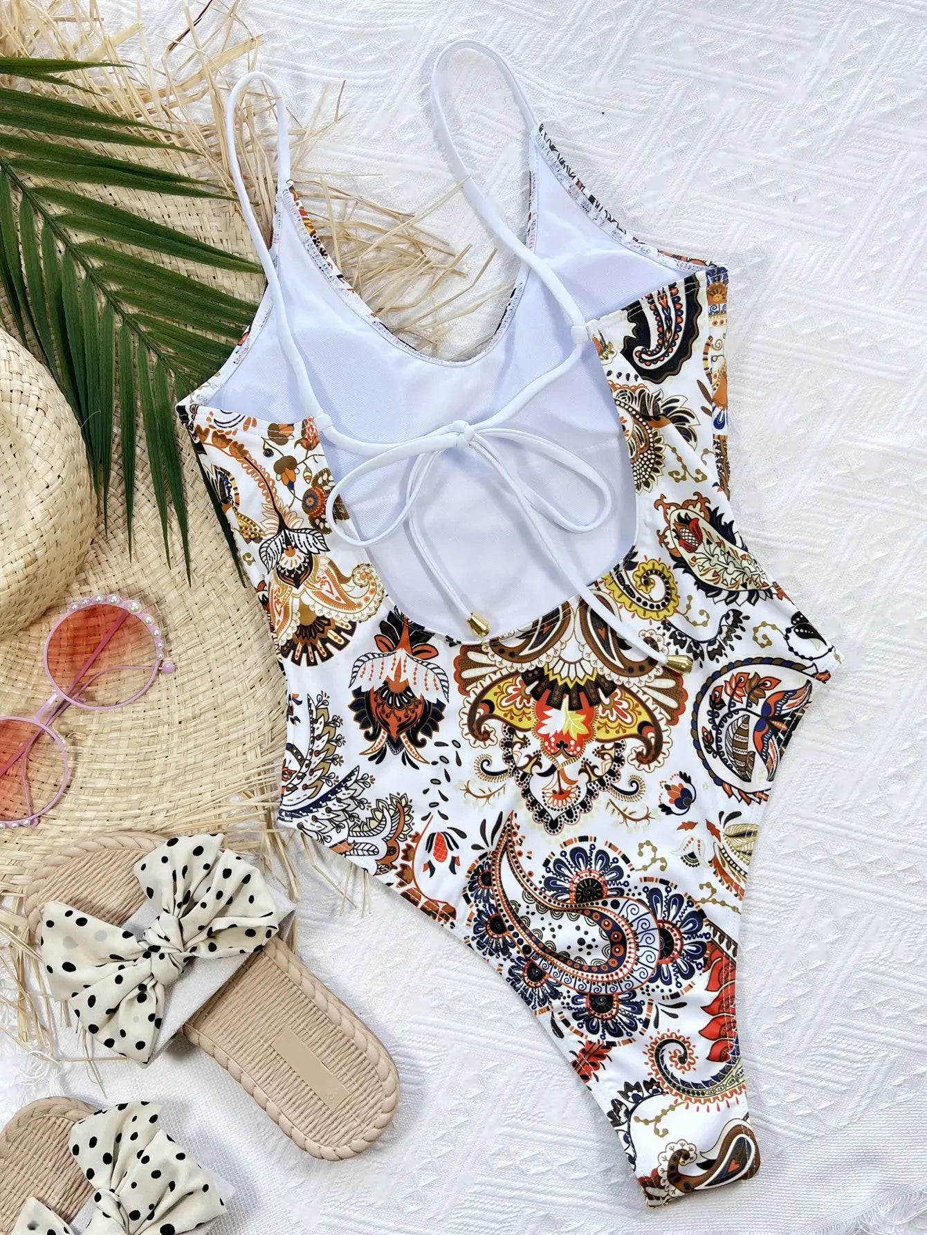 Printed Tie Back Scoop Neck One-Piece Swimsuit Trendsi