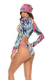 Printed Zip Up Three-Piece Swim Set Trendsi