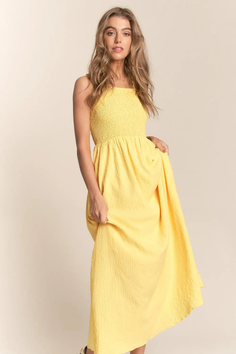  Texture  Back Tie Smocked Maxi Dress -BazaarBey - www.shopbazaarbey.com