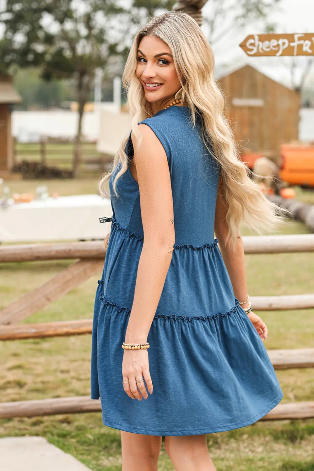 Frill Notched Sleeveless Mini Dress -BazaarBey - www.shopbazaarbey.com