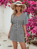 Pocketed Striped V-Neck Half Sleeve Romper Trendsi