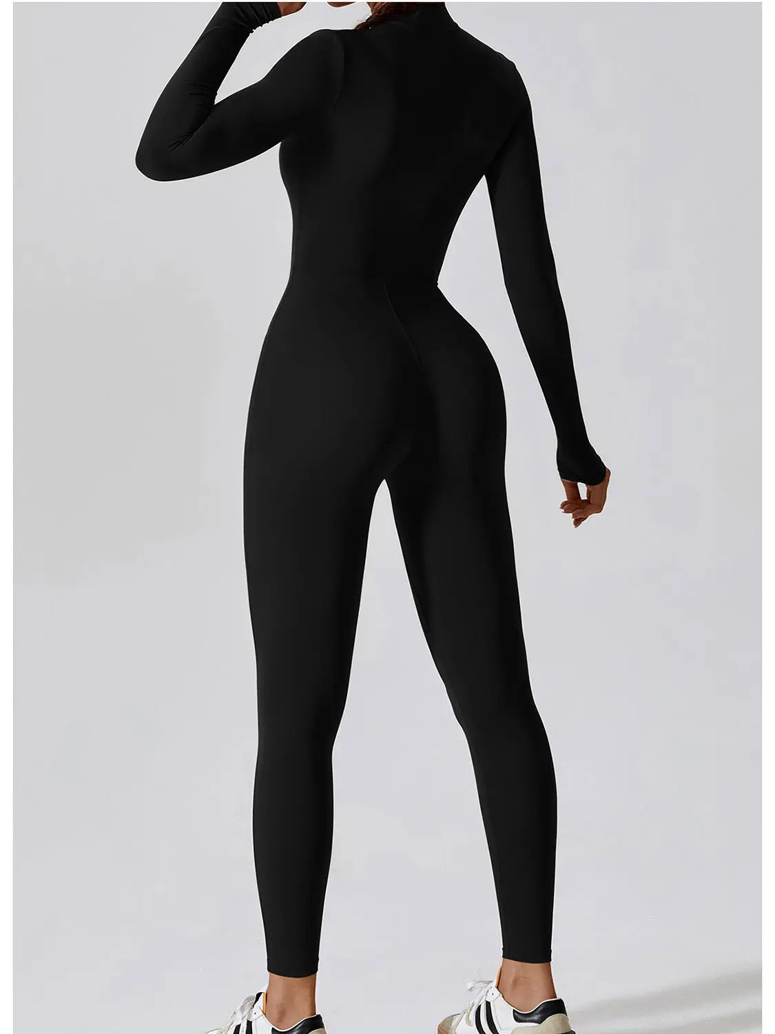 Zip Up Mock Neck Long Sleeve Jumpsuit Trendsi