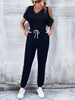BazaarBey V-Neck Cold-Shoulder Jumpsuit with Pockets 