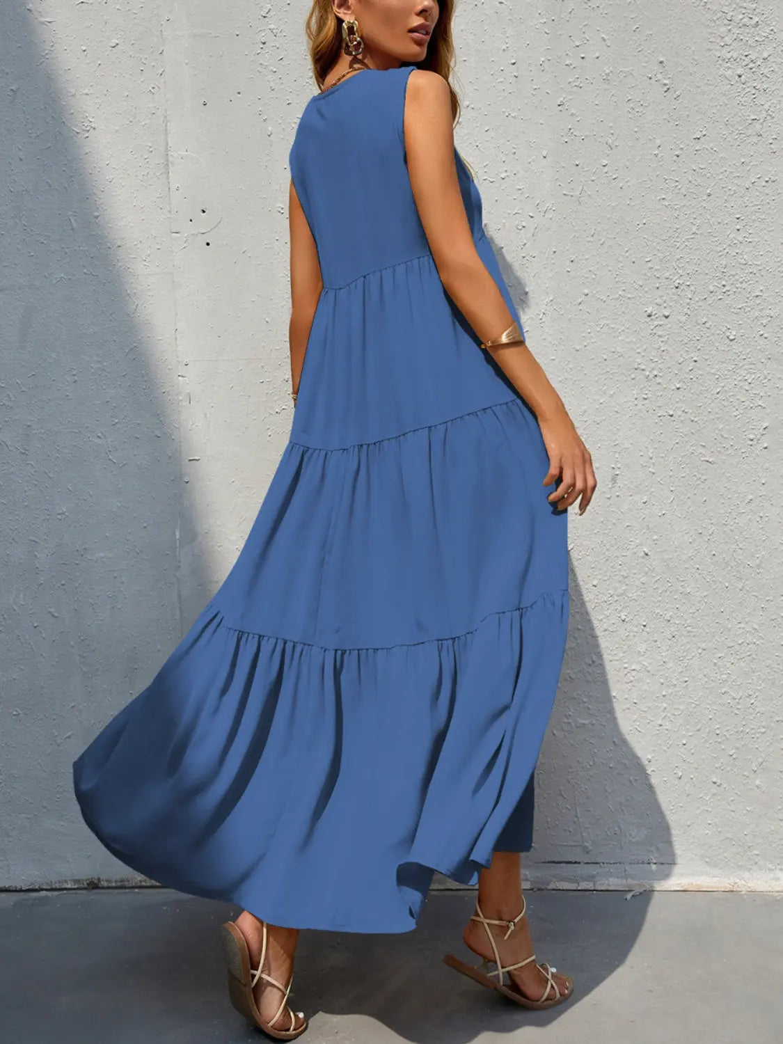 Tiered V-Neck Sleeve Dress -BazaarBey - www.shopbazaarbey.com