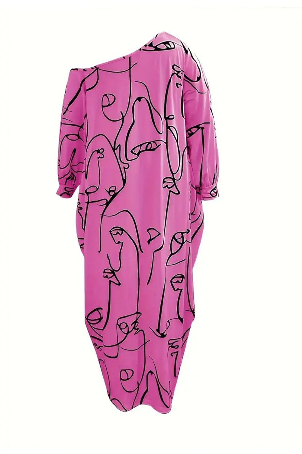 Printed Single Shoulder Lantern Sleeve Maxi Dress -BazaarBey - www.shopbazaarbey.com