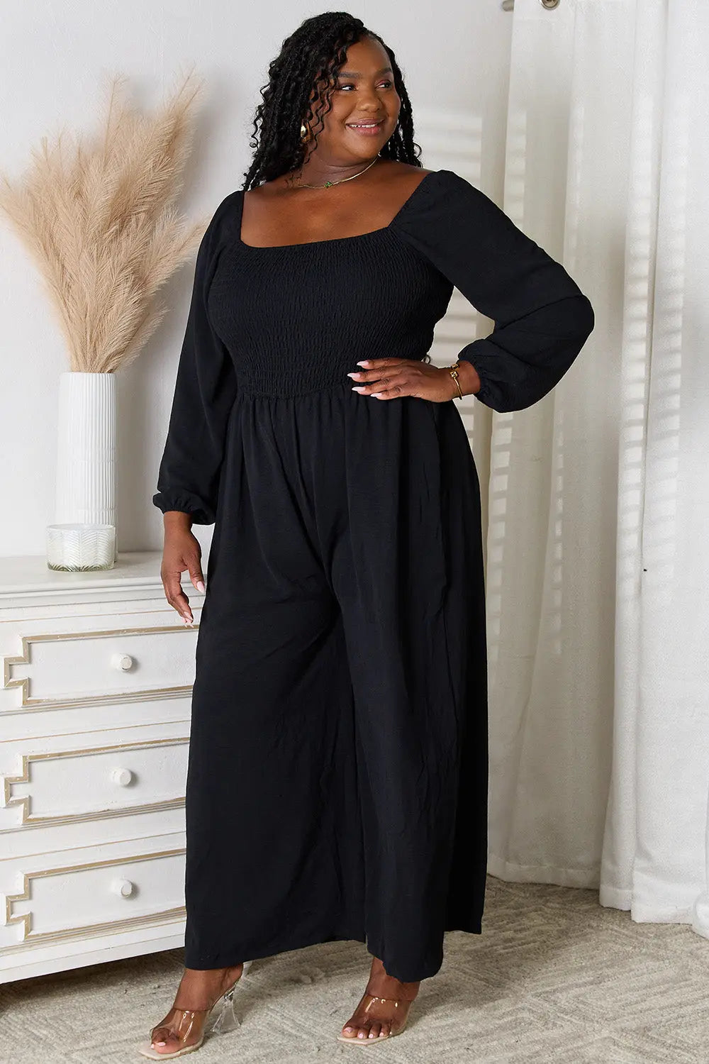  Square Neck Jumpsuit with Pockets Trendsi