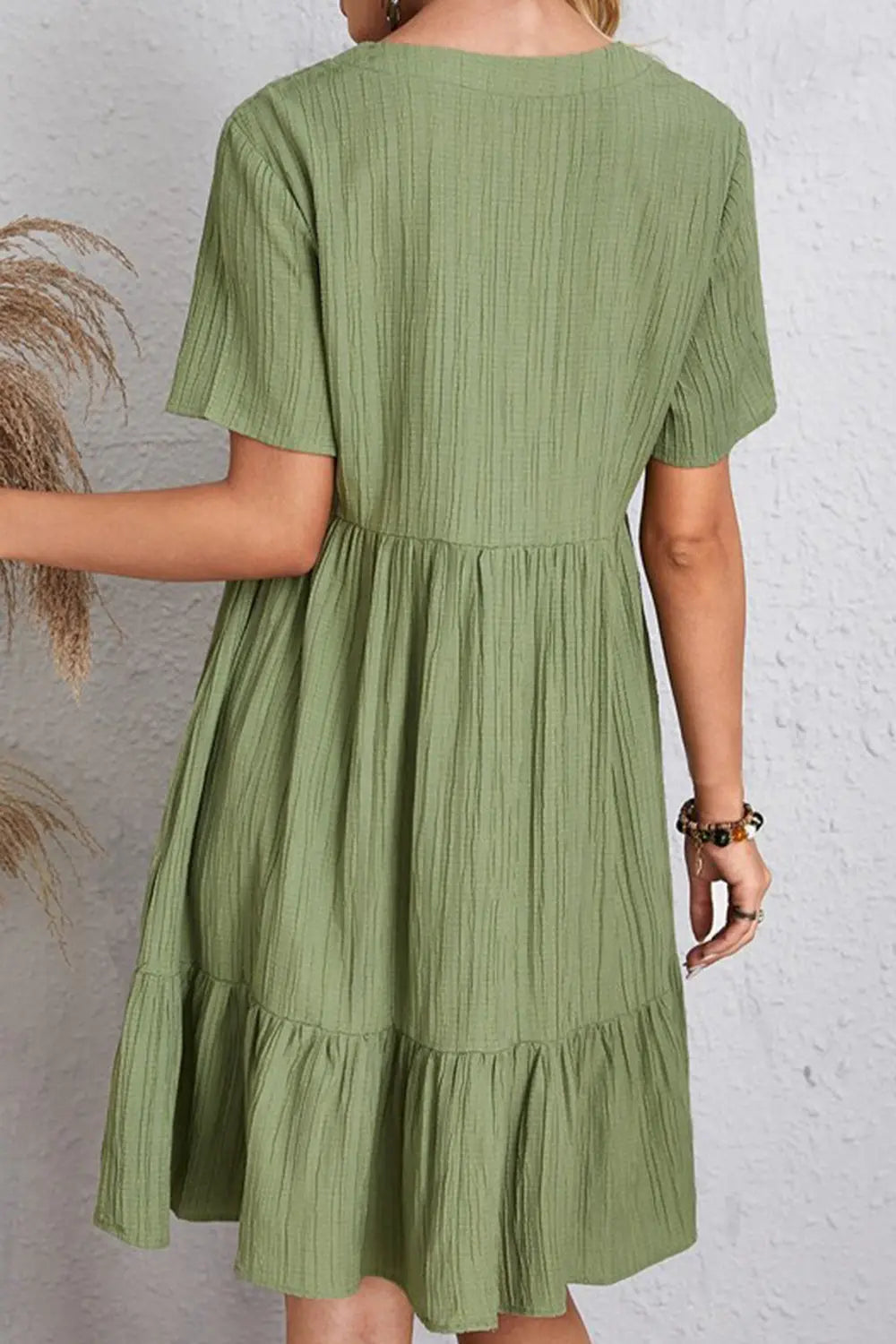 Full Size Ruched V-Neck Short Sleeve Dress -BazaarBey - www.shopbazaarbey.com