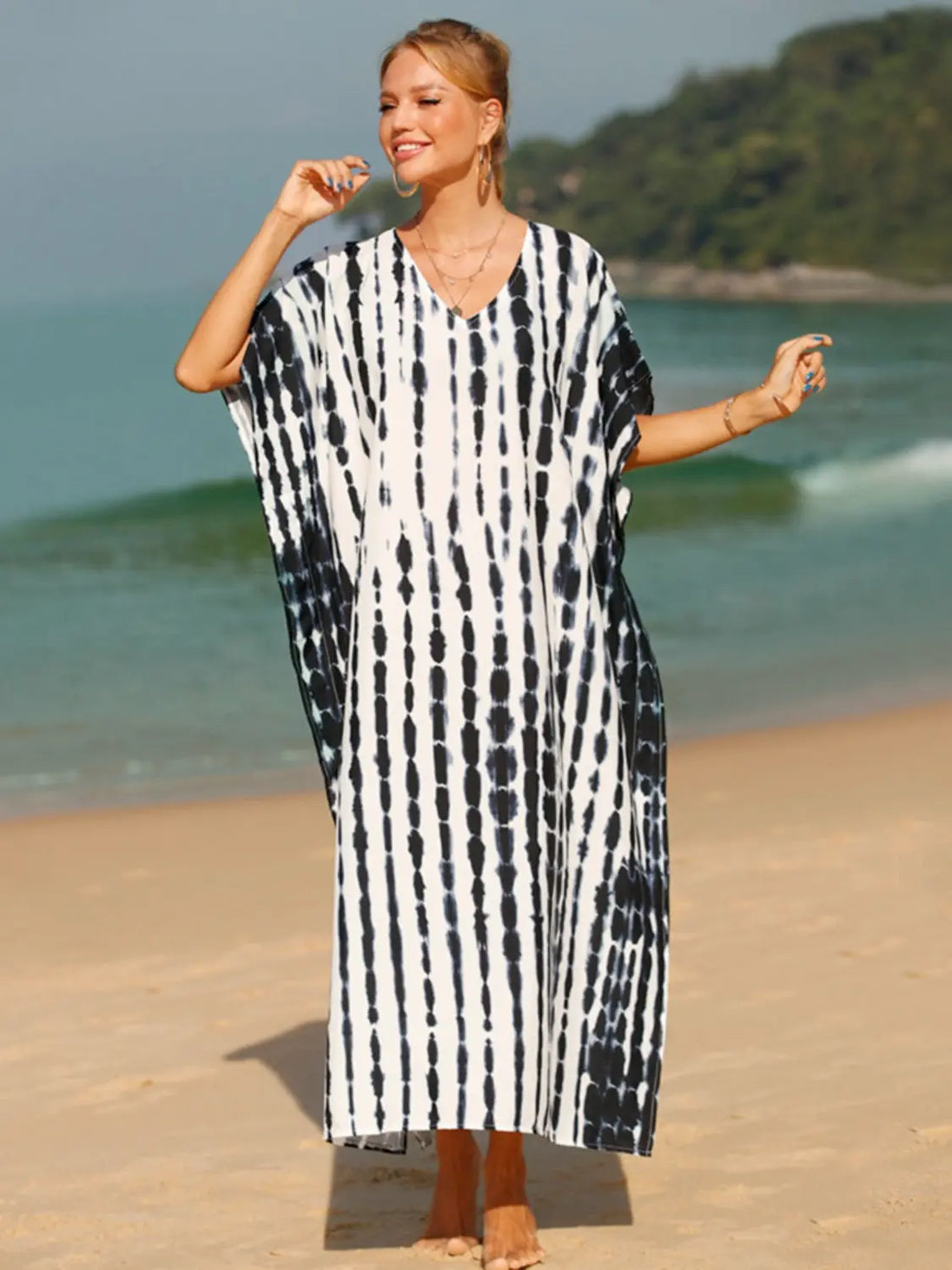 Tie-Dye V-Neck Half Sleeve Cover-Up Trendsi