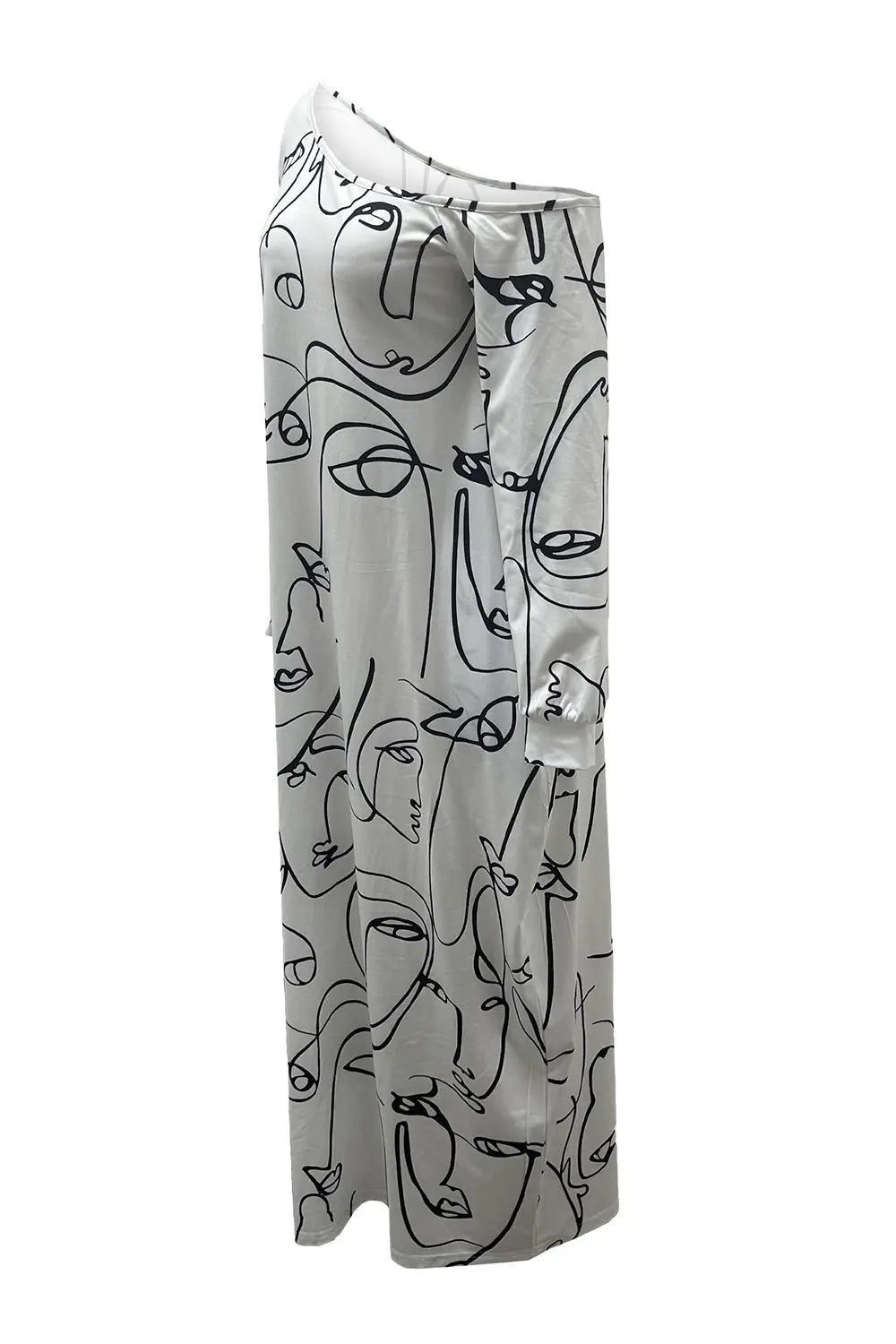 Printed Single Shoulder Lantern Sleeve Maxi Dress -BazaarBey - www.shopbazaarbey.com