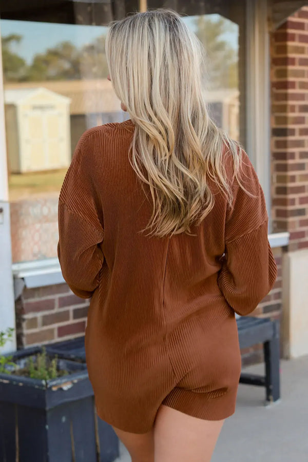 Ribbed V-Neck Half Buttoned Romper Trendsi