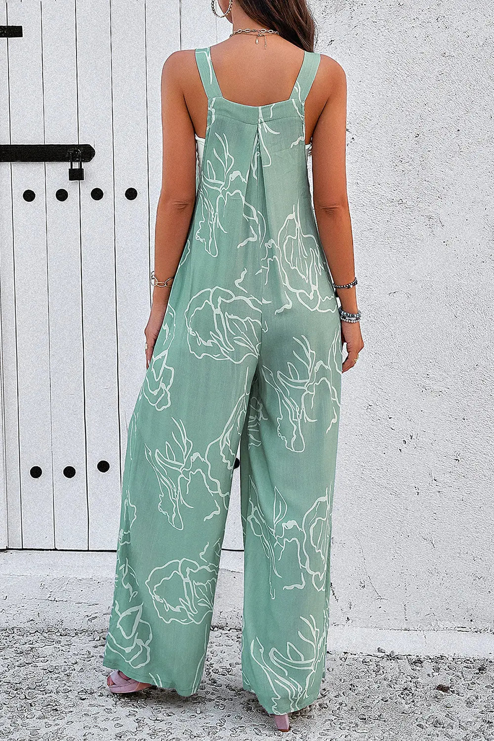 Printed Wide Strap Jumpsuit with Pockets Trendsi