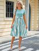 Printed Tie Waist Short Sleeve Dress -BazaarBey - www.shopbazaarbey.com