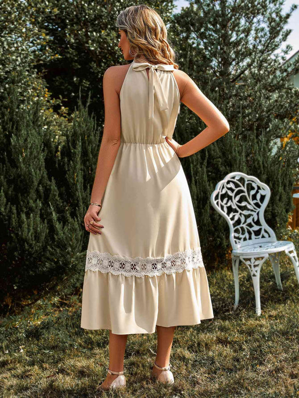  Neck Spliced Lace Midi Dress -BazaarBey - www.shopbazaarbey.com