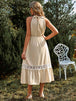  Neck Spliced Lace Midi Dress -BazaarBey - www.shopbazaarbey.com