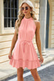 Ruched  Neck Tie Waist Mini Dress -BazaarBey - www.shopbazaarbey.com
