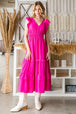  V-Neck Ruffle Trim Tiered Midi Dress -BazaarBey - www.shopbazaarbey.com