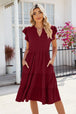 Ruched Notched Cap Sleeve Dress -BazaarBey - www.shopbazaarbey.com