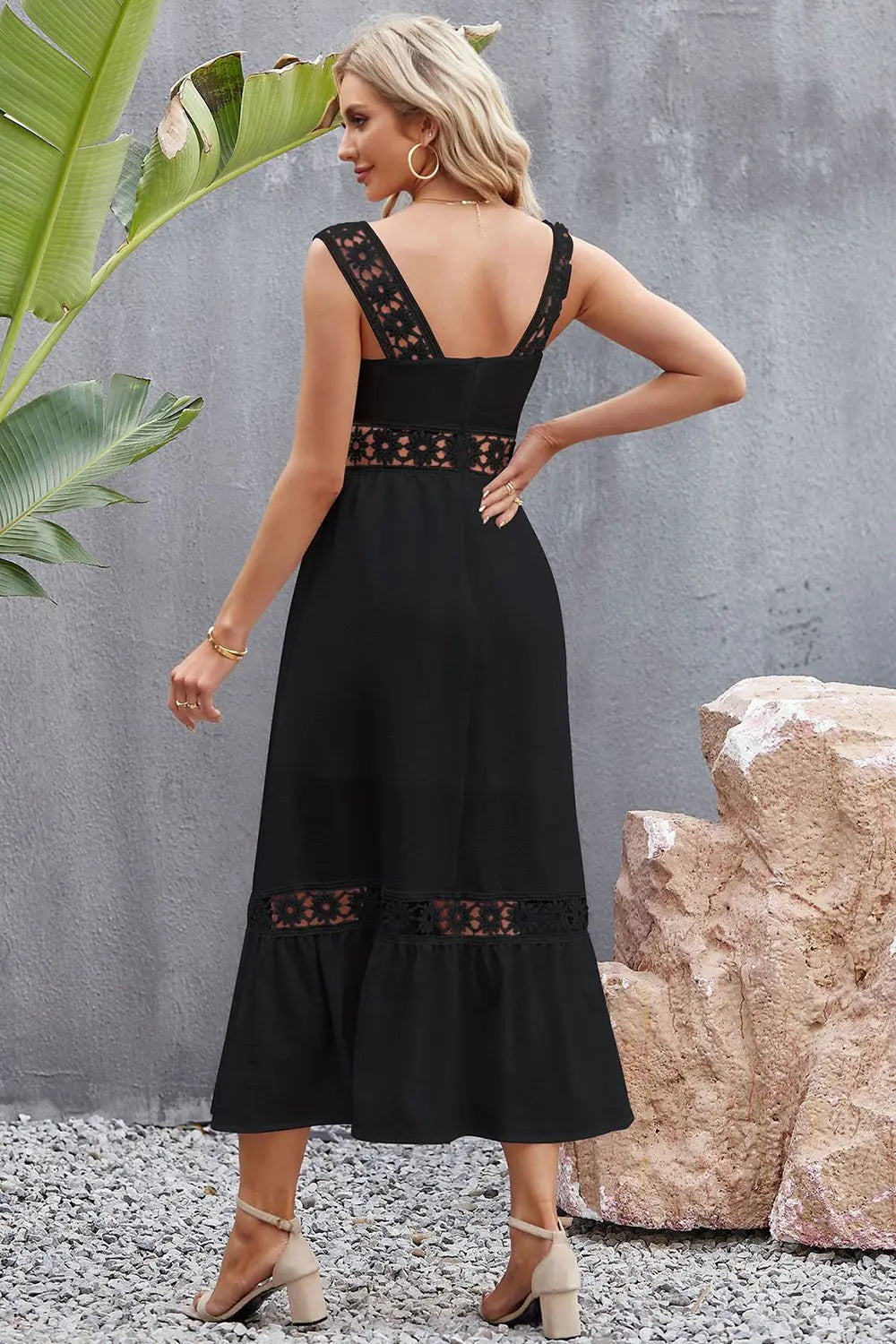 Flower Crochet Wide Strap Midi Dress -BazaarBey - www.shopbazaarbey.com