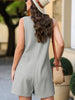 Waffle-Knit Half Button Sleeveless Romper with Pockets Trendsi