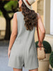 Waffle-Knit Half Button Sleeveless Romper with Pockets Trendsi