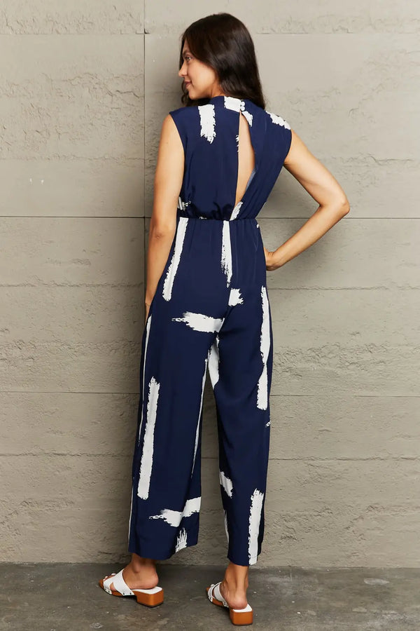 Printed Round Neck  Jumpsuit with Pockets Trendsi