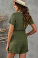 V-Neck Short Sleeve Tie Belt Romper with Pockets Trendsi