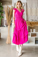  V-Neck Ruffle Trim Tiered Midi Dress -BazaarBey - www.shopbazaarbey.com