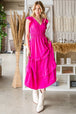  V-Neck Ruffle Trim Tiered Midi Dress -BazaarBey - www.shopbazaarbey.com