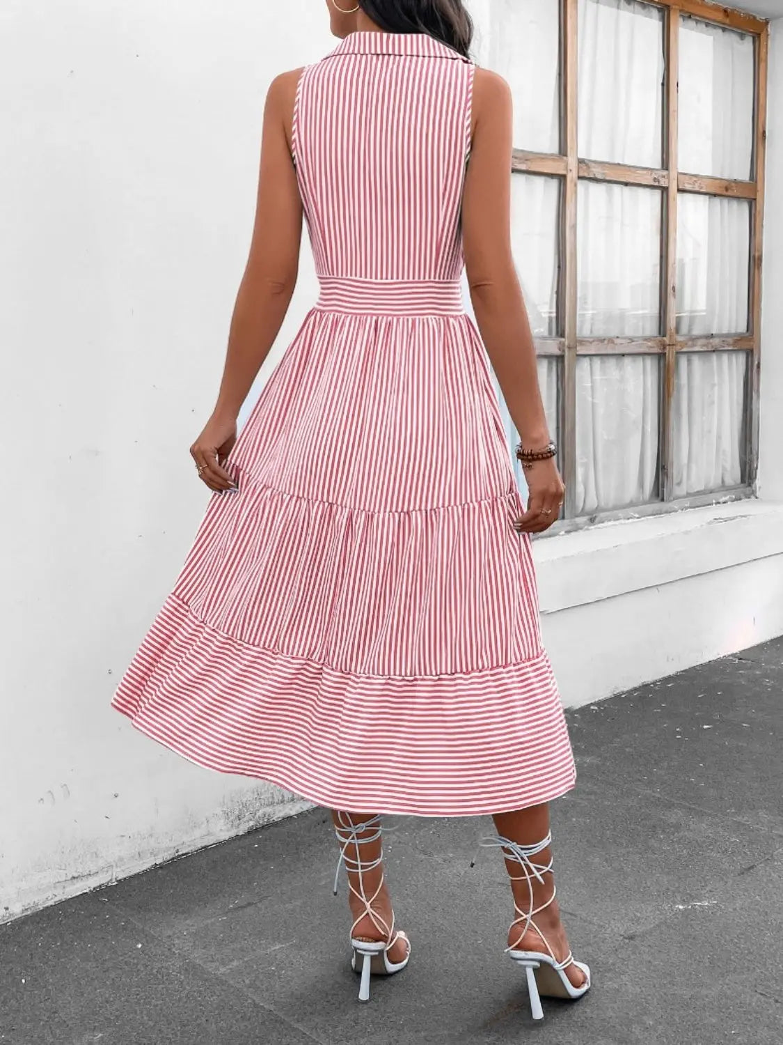 Striped  Sleeveless Midi Dress -BazaarBey - www.shopbazaarbey.com