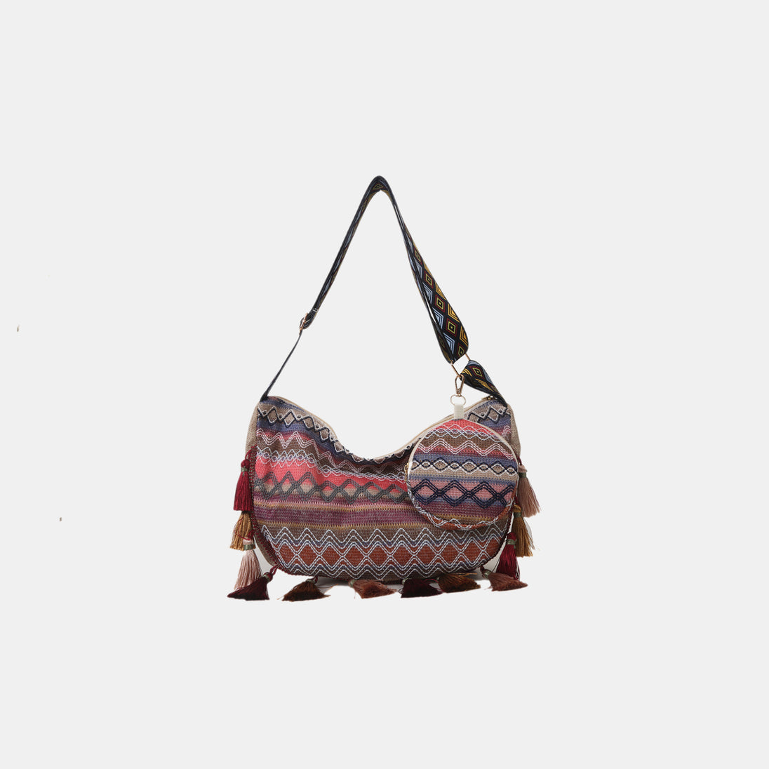 Printed Tassel Detail Crossbody Bag with Small Purse Trendsi