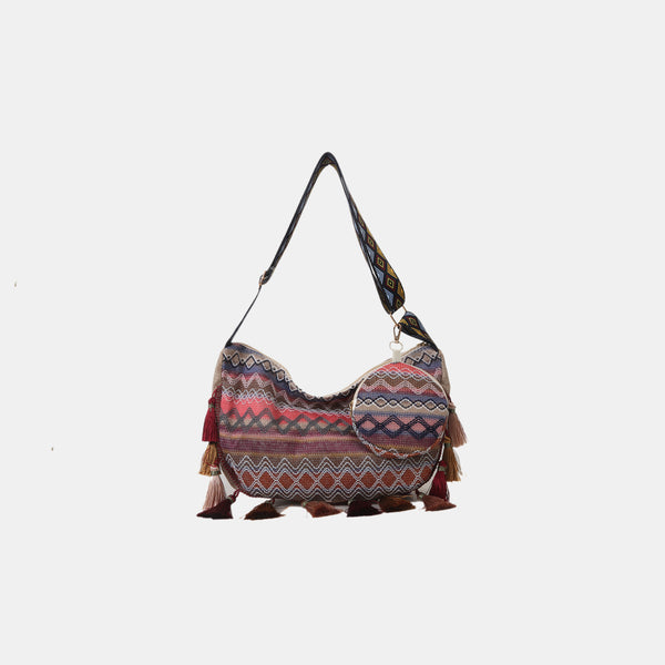 Printed Tassel Detail Crossbody Bag with Small Purse Trendsi