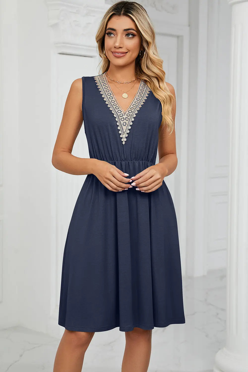 Pocketed V-Neck Wide Strap Dress -BazaarBey - www.shopbazaarbey.com