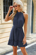 Ruched  Neck Tie Waist Mini Dress -BazaarBey - www.shopbazaarbey.com