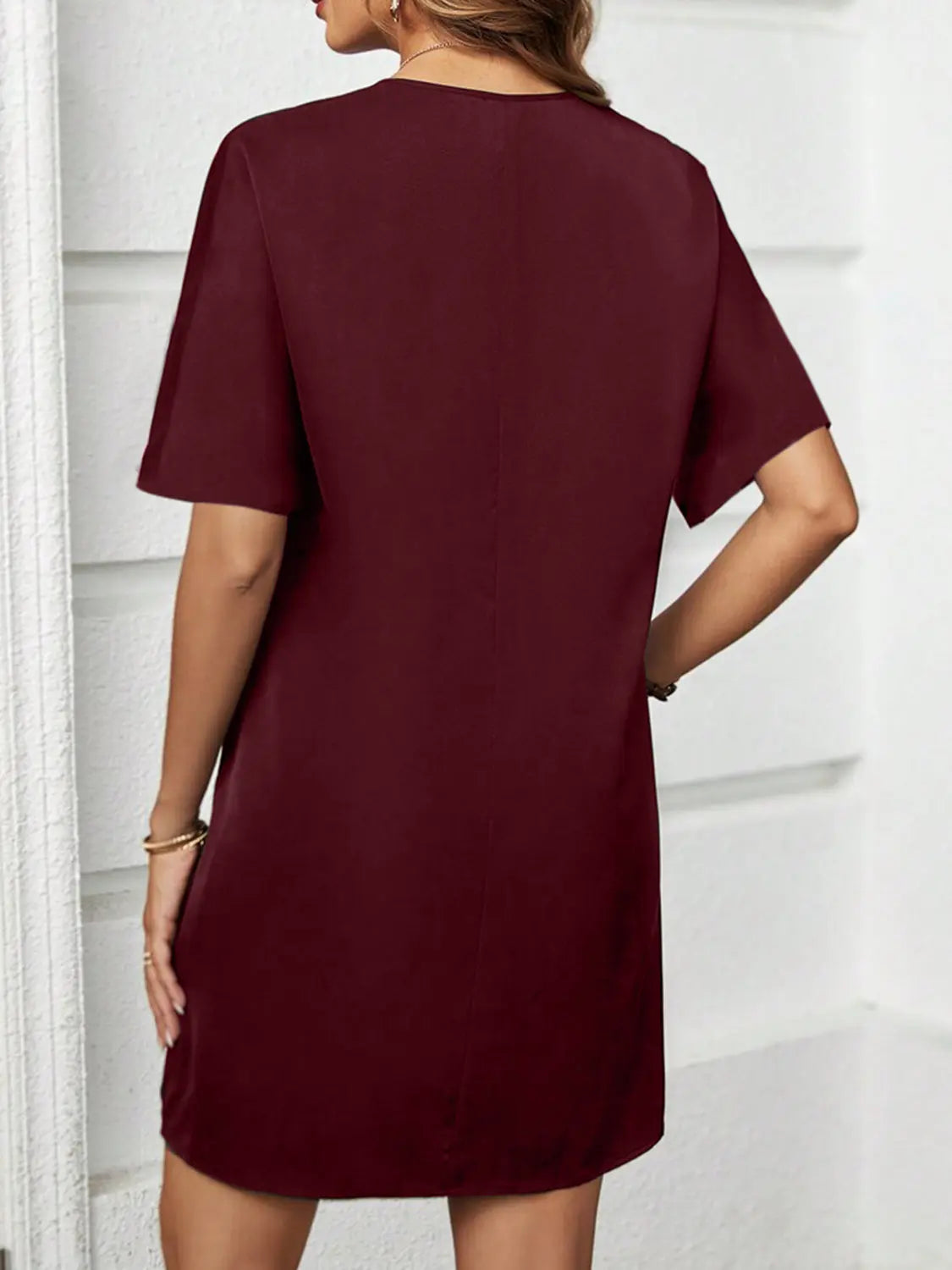 V-Neck Short Sleeve Mini Dress -BazaarBey - www.shopbazaarbey.com