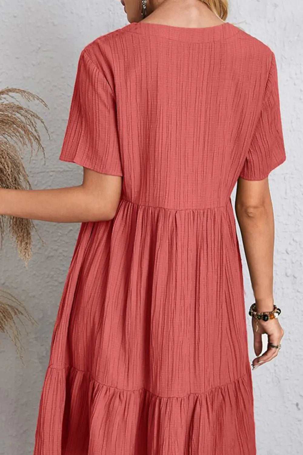 Full Size Ruched V-Neck Short Sleeve Dress -BazaarBey - www.shopbazaarbey.com