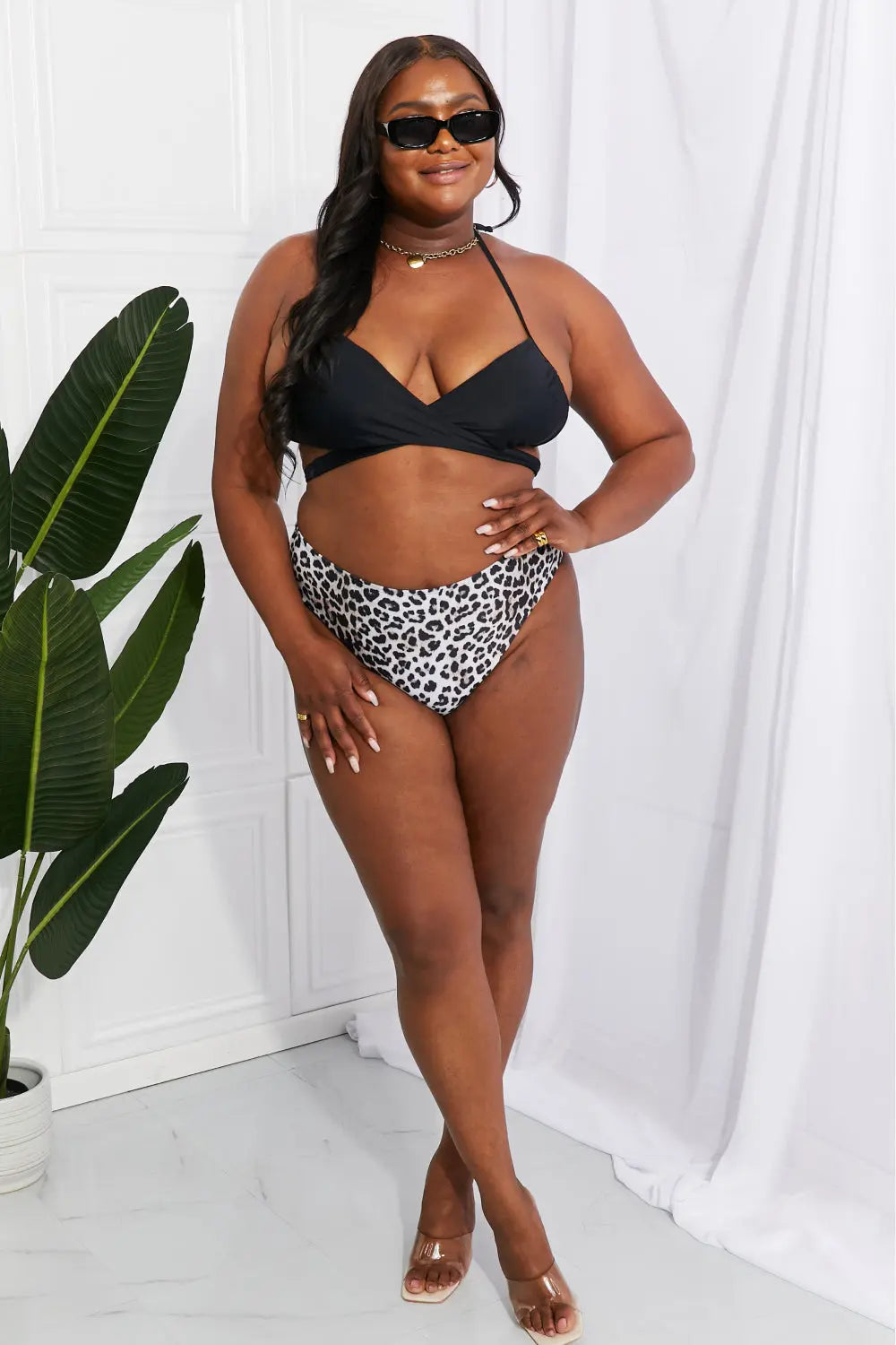  Swim Summer Splash Halter Bikini Set in Black Trendsi