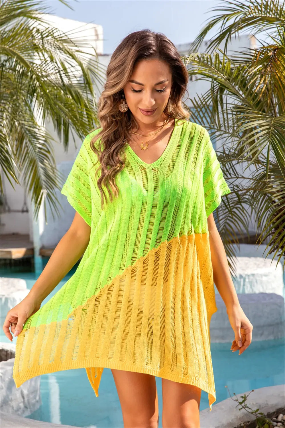 Slit  V-Neck Cover Up Trendsi