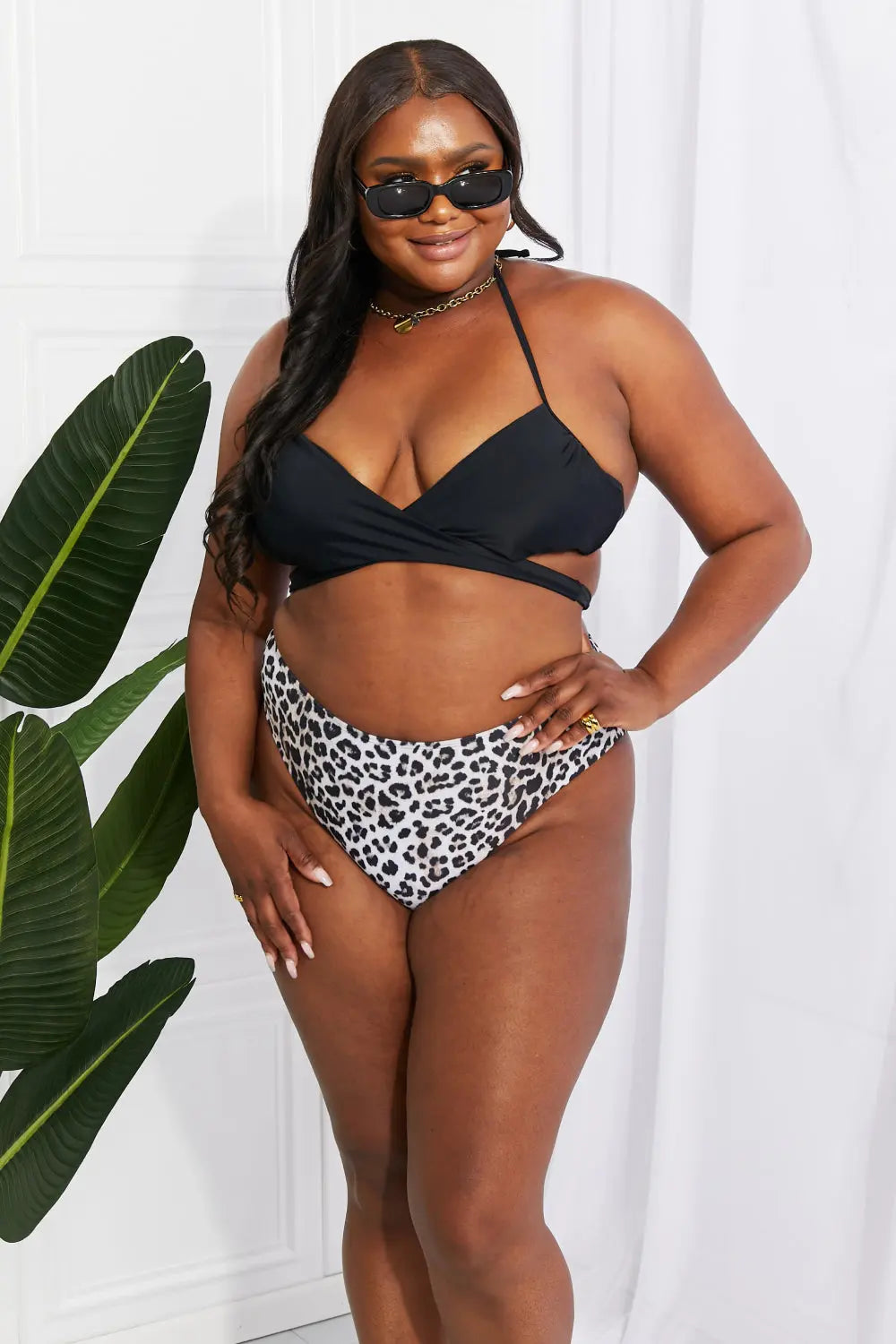  Swim Summer Splash Halter Bikini Set in Black Trendsi