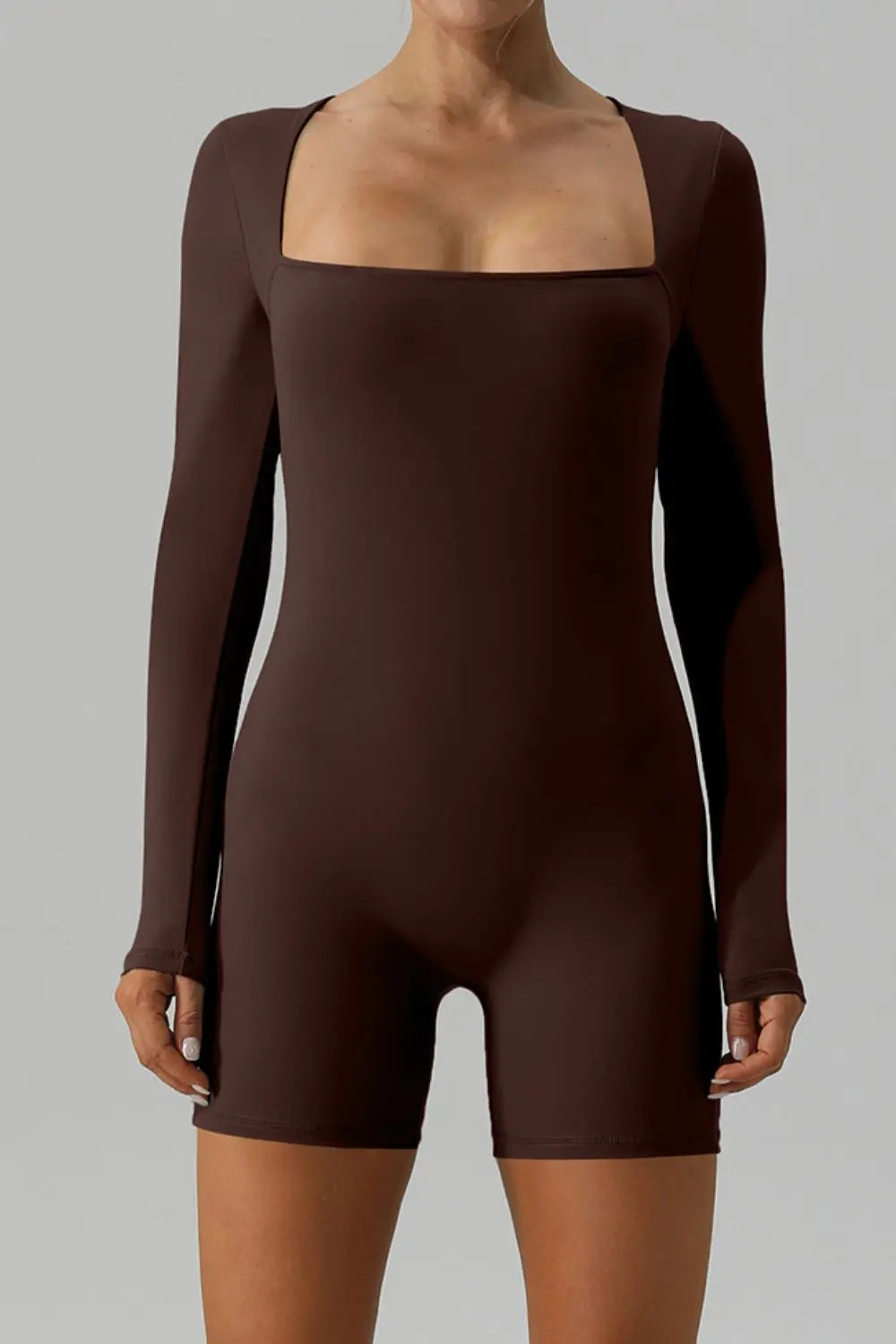 Square Neck Long Sleeve Active Romper Trendsi