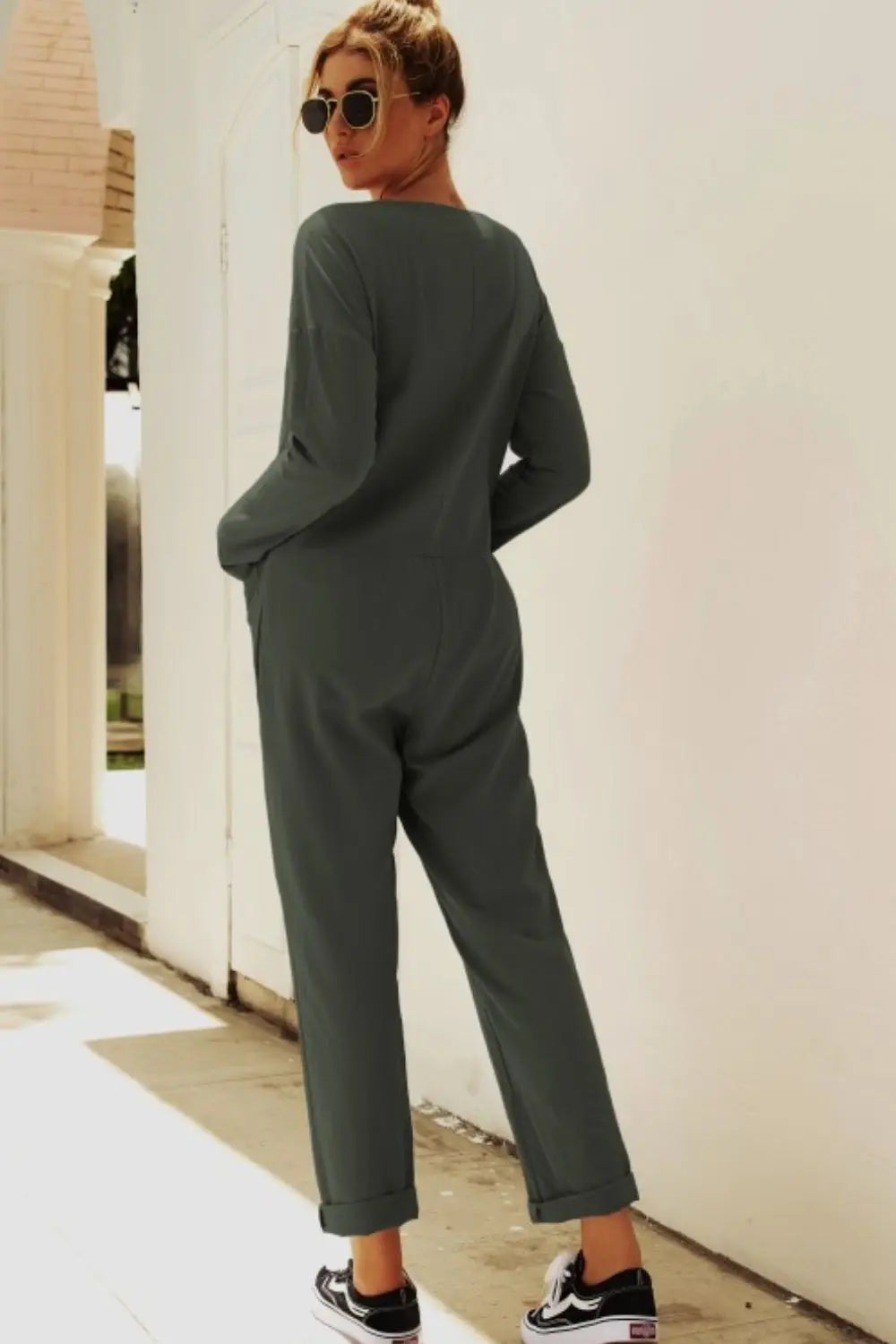 Buttoned Drop Shoulder Pocket Jumpsuit Trendsi