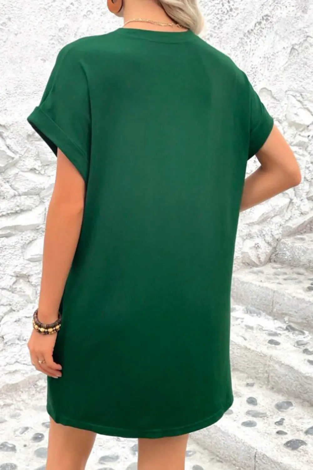 Pocketed Round Neck Short Sleeve Dress -BazaarBey - www.shopbazaarbey.com