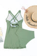 Tie Back Sleeveless Swim Dress and Bottoms Set Trendsi