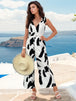 Tied Printed Surplice Sleeveless Jumpsuit Trendsi