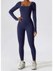 Square Neck Long Sleeve Sports Jumpsuit Trendsi