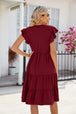 Ruched Notched Cap Sleeve Dress -BazaarBey - www.shopbazaarbey.com