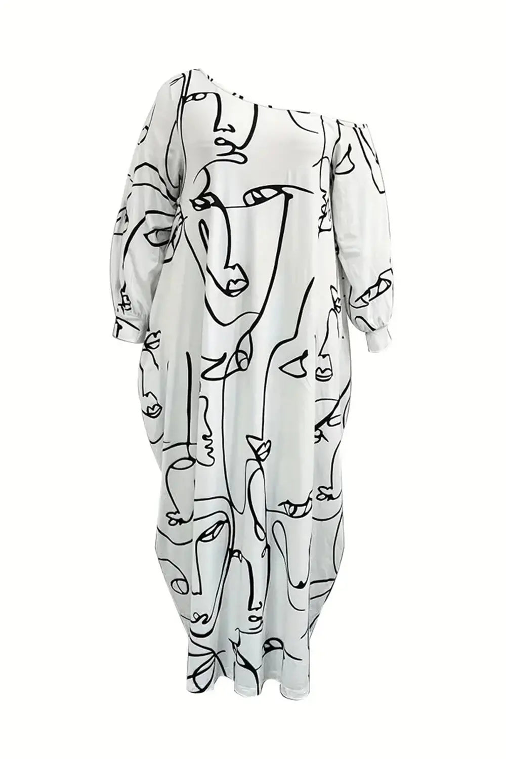 Printed Single Shoulder Lantern Sleeve Maxi Dress -BazaarBey - www.shopbazaarbey.com