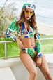 Printed Zip Up Three-Piece Swim Set Trendsi