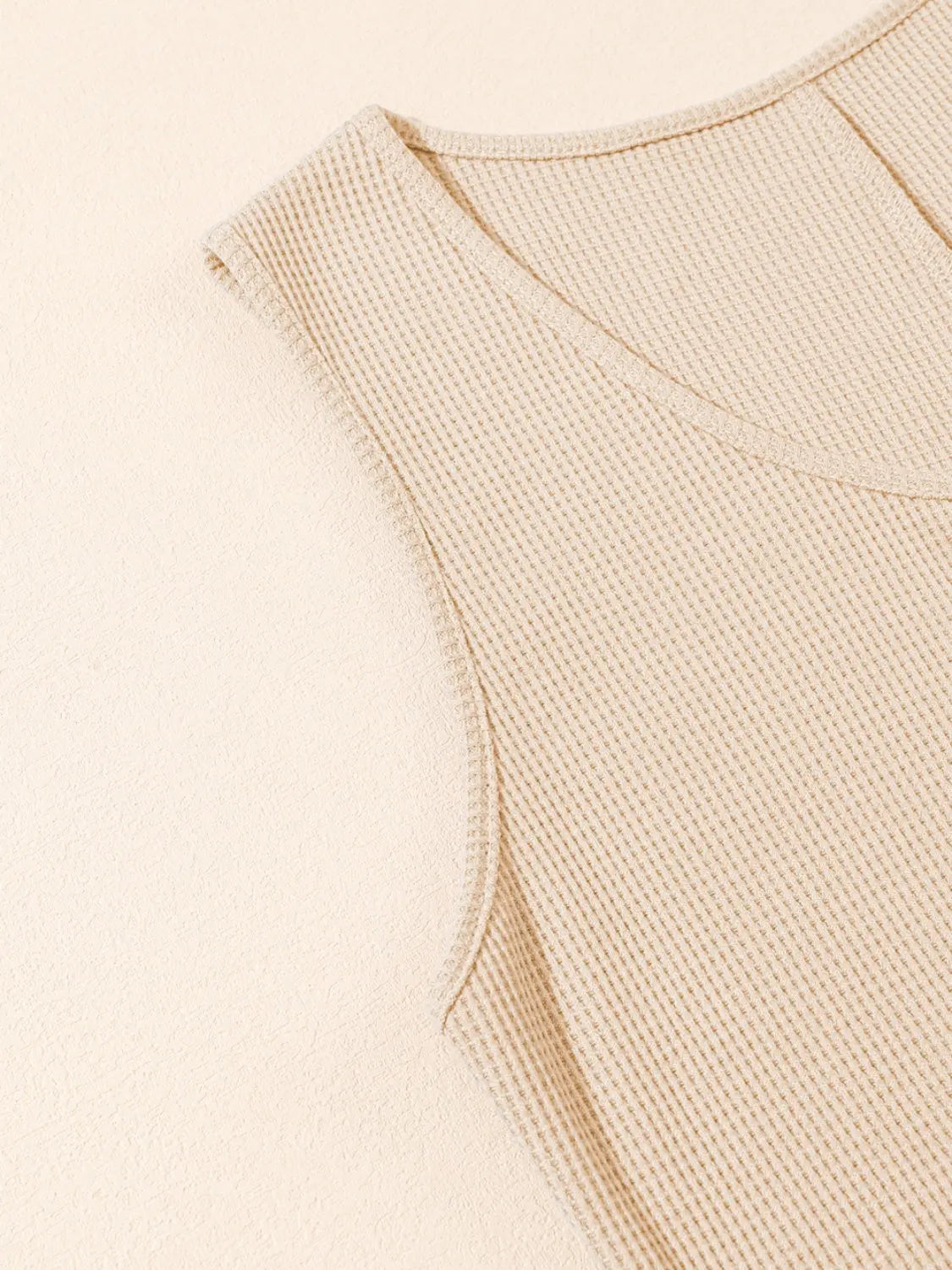 Waffle-Knit Half Button Sleeveless Romper with Pockets Trendsi